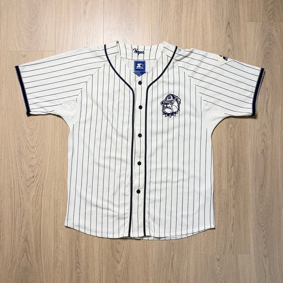 Vintage Starter Georgetown Hoyas Pinstripe Cotton Baseball Jersey Mens Large 90s - Picture 3 of 13